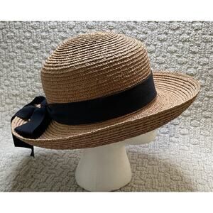 Helen Kaminski Hat Womens OS M Raffia Braid Straw Newport Sb Ribbon